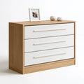 Cassettiera in legno finitura rovere con quattro cassetti, colore marrone chiaro