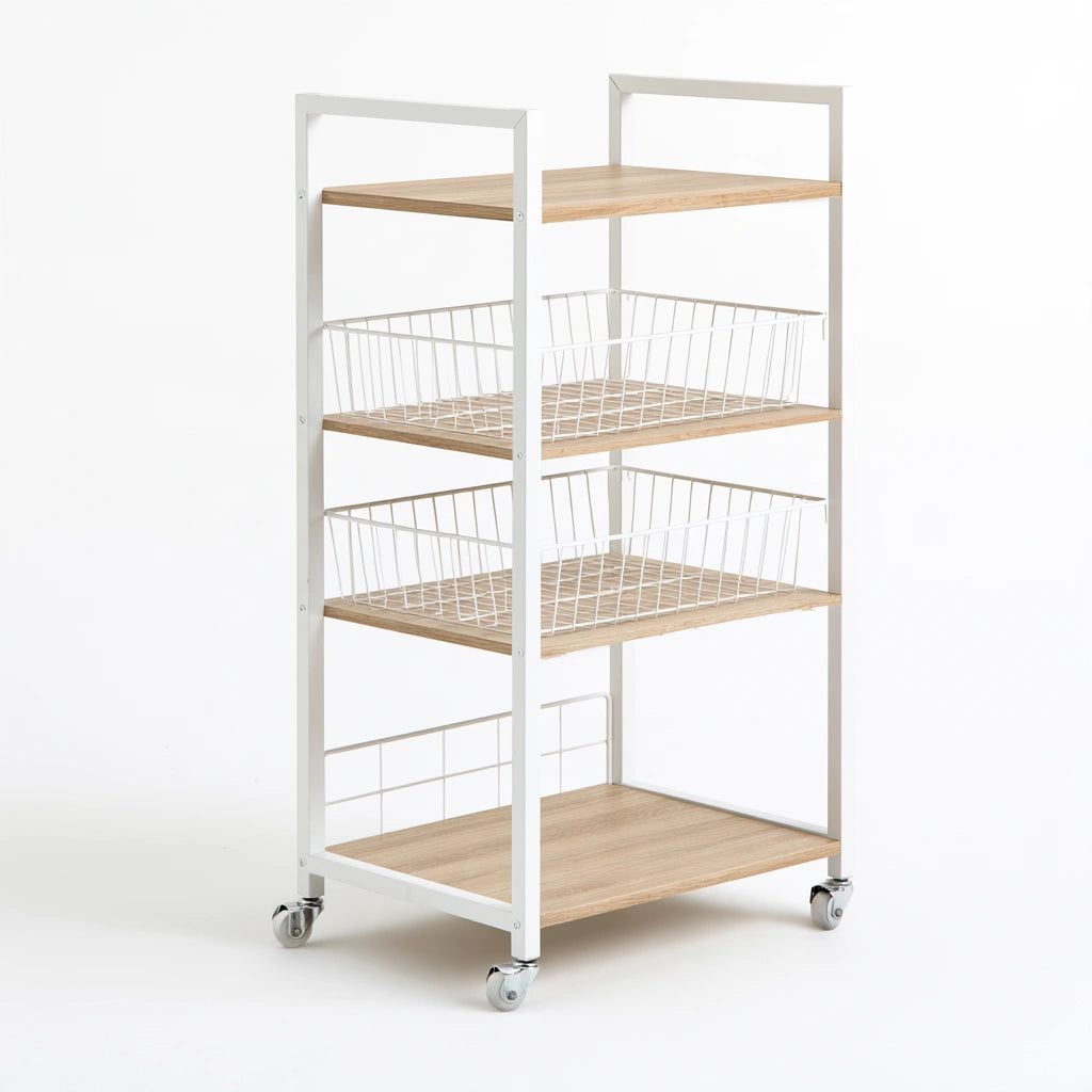 Carrello portaoggetti dalle linee essenziali su ruote a quattro livelli, colore grigio
